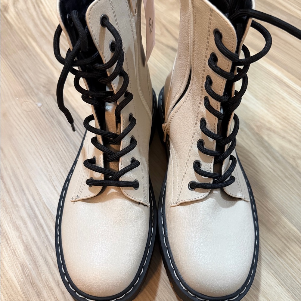 Stylish Cream Lace-Up Boots
